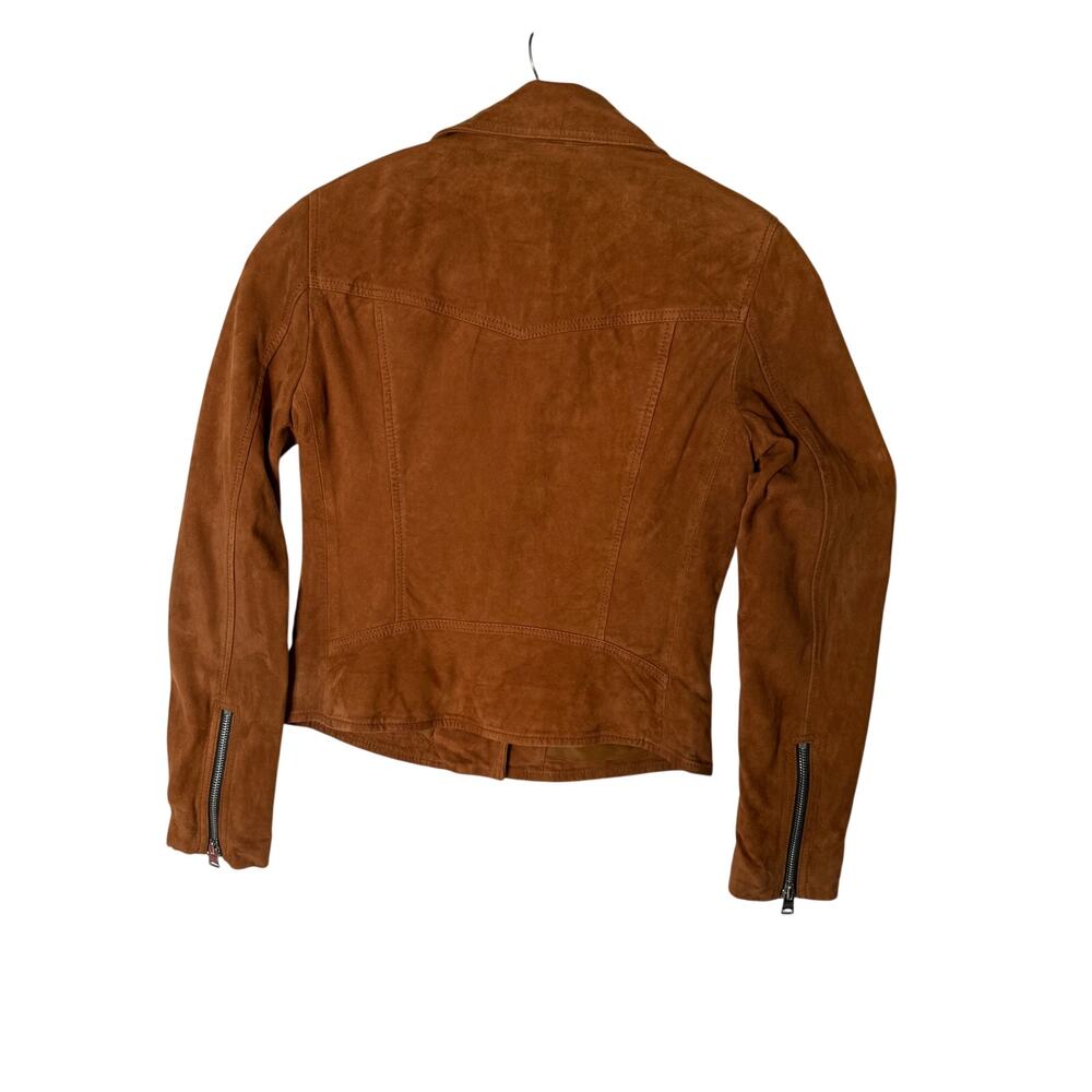AllSaints Suede Moto Jacket Womens US 2 Brown Leather Zip Biker Coat - Picture 6 of 7